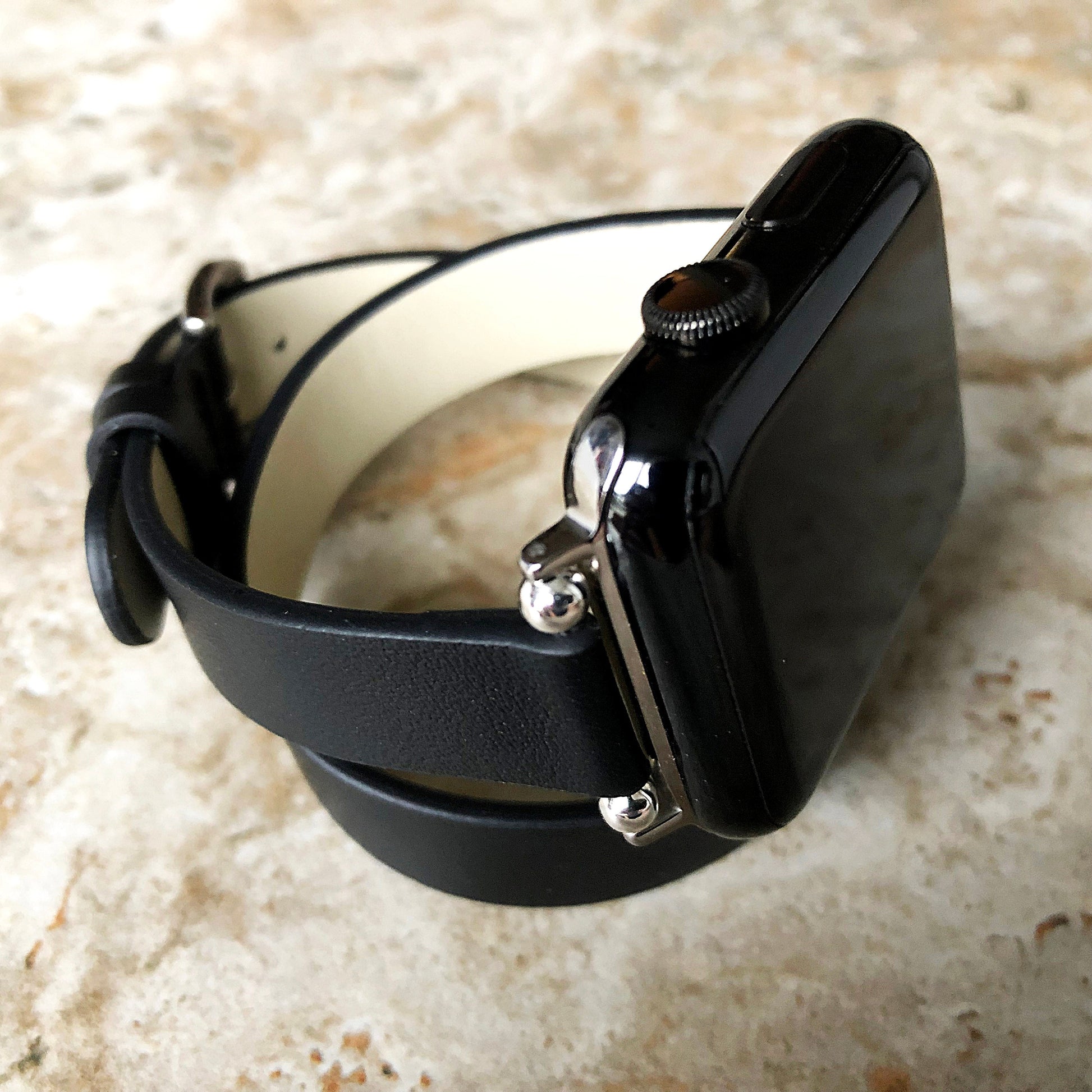 Apple Watch Black Double Wrap Around Wrist Leather Band for All Series 38mm 40mm 41mm 42mm 44mm 45mm 49mm Twice Bracelet Strap