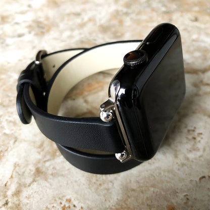 Apple Watch Black Double Wrap Around Wrist Leather Band for All Series 38mm 40mm 41mm 42mm 44mm 45mm 49mm Twice Bracelet Strap