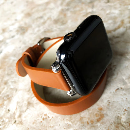 Apple Brown Double Wrap Around Wrist Leather Band for iWatch Ultra 2 49mm and 9 8 Series 41mm 45mm Case Handmade Twice Bracelet Strap