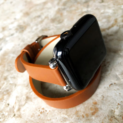 Apple Brown Double Wrap Around Wrist Leather Band for iWatch Ultra 2 9 8 7 SE 6 5 4 3 2 1 38mm 40 41mm 42mm 44mm 45mm 49mm Case Twice Strap
