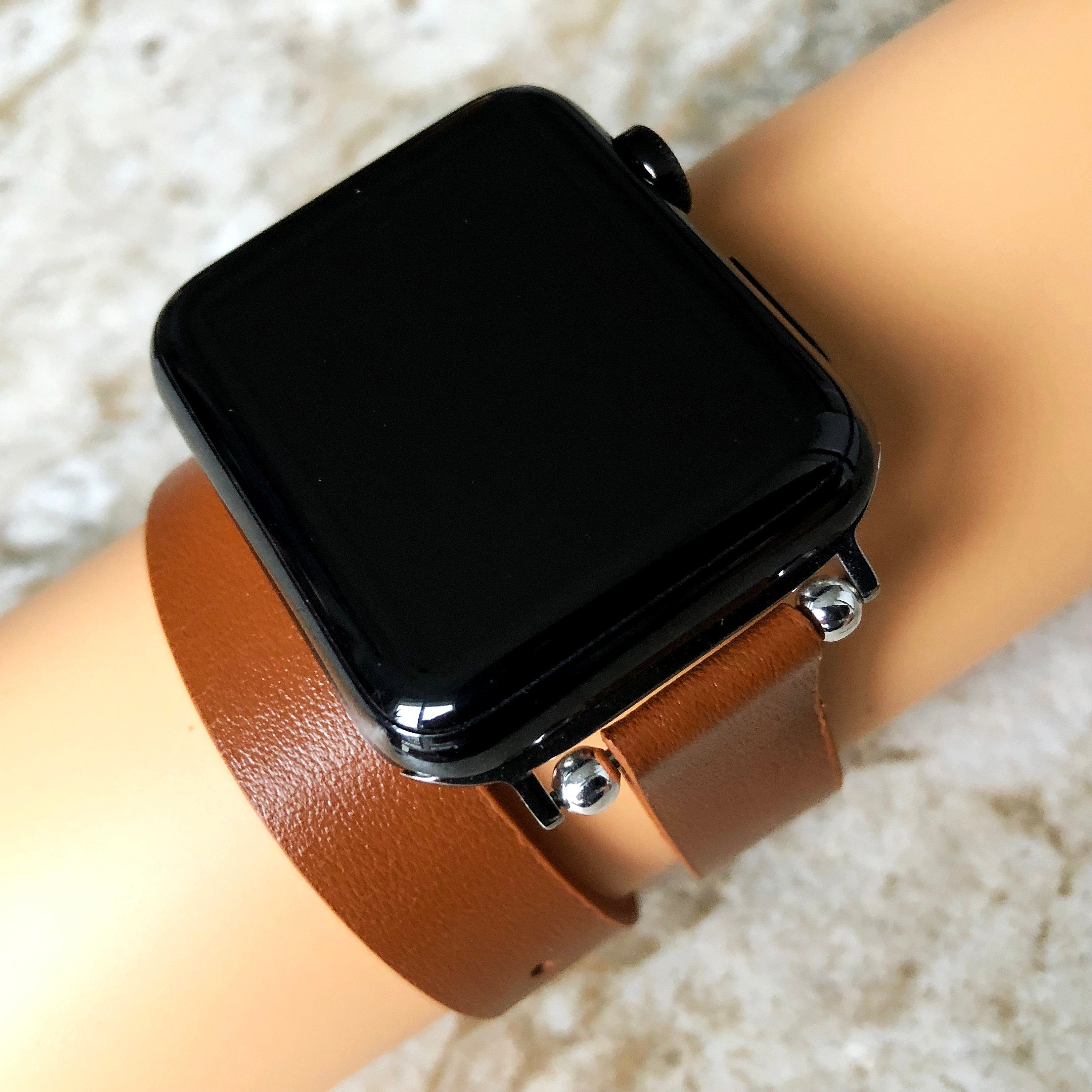 Apple Brown Double Wrap Around Wrist Leather Band for iWatch Ultra 2 9 8 7 SE 6 5 4 3 2 1 38mm 40 41mm 42mm 44mm 45mm 49mm Case Twice Strap