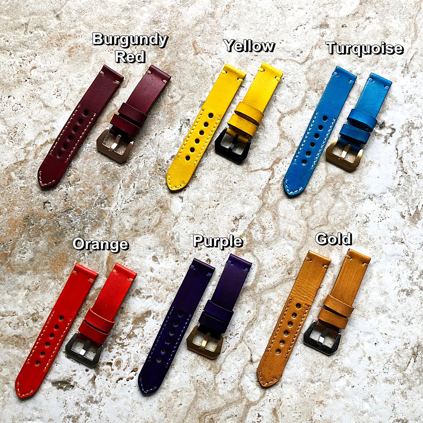 22mm Watch Band Gold Purple Orange Yellow Turquoise Burgundy Genuine Leather Compatible with Apple Watch Fitbit Versa 2 3 4 Sense 2 Ionic