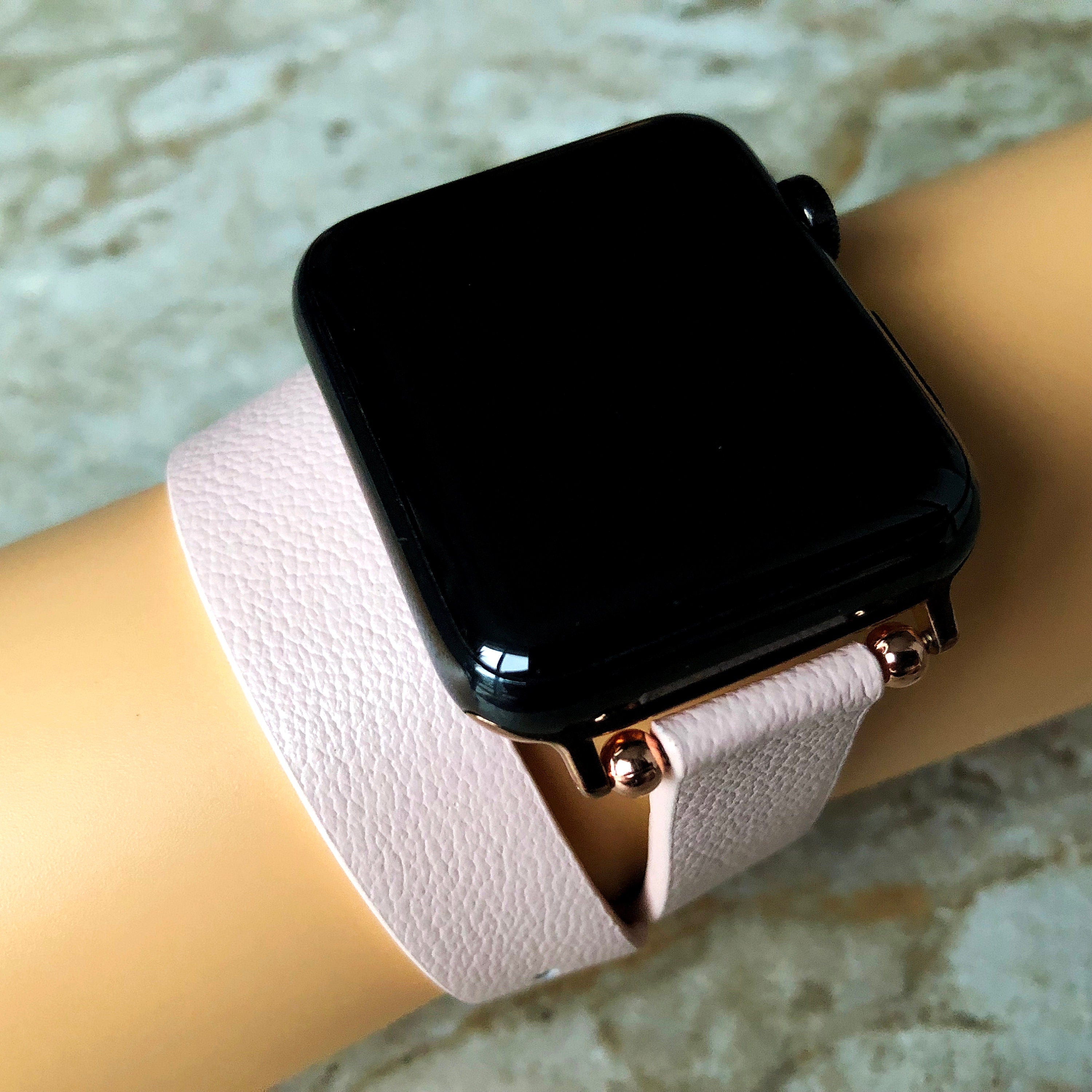 Apple Pink Double Wrap Around Wrist Leather Band for iWatch Ultra 2 49mm and 9 8 Series 41mm 45mm Case Twice Bracelet Handmade Strap