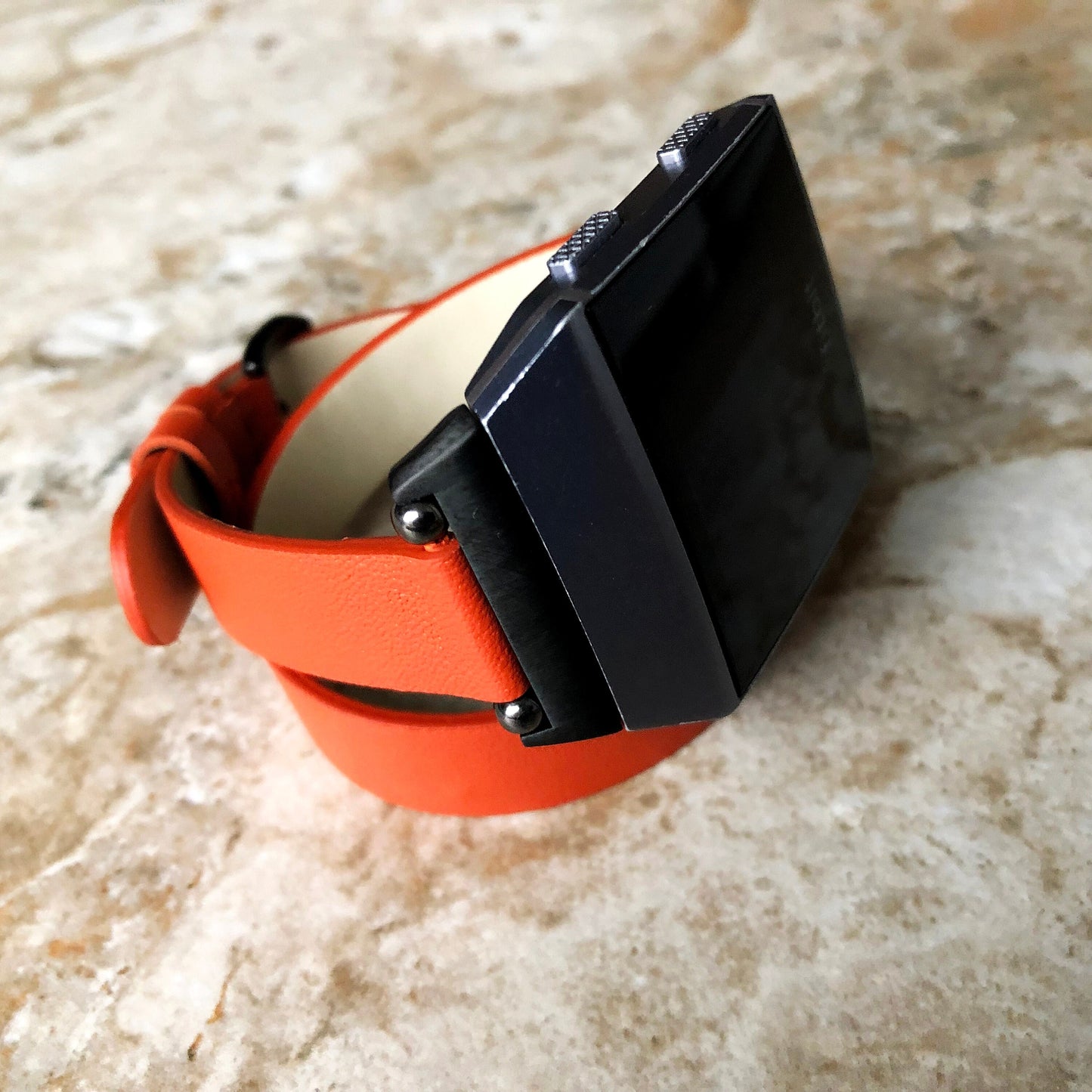 Fitbit Ionic Orange Soft Band for Double Wrap Around Wrist Eco Vegan Leather Watch Strap Twice Bracelet SB in Silver Rose Gold Black Finish