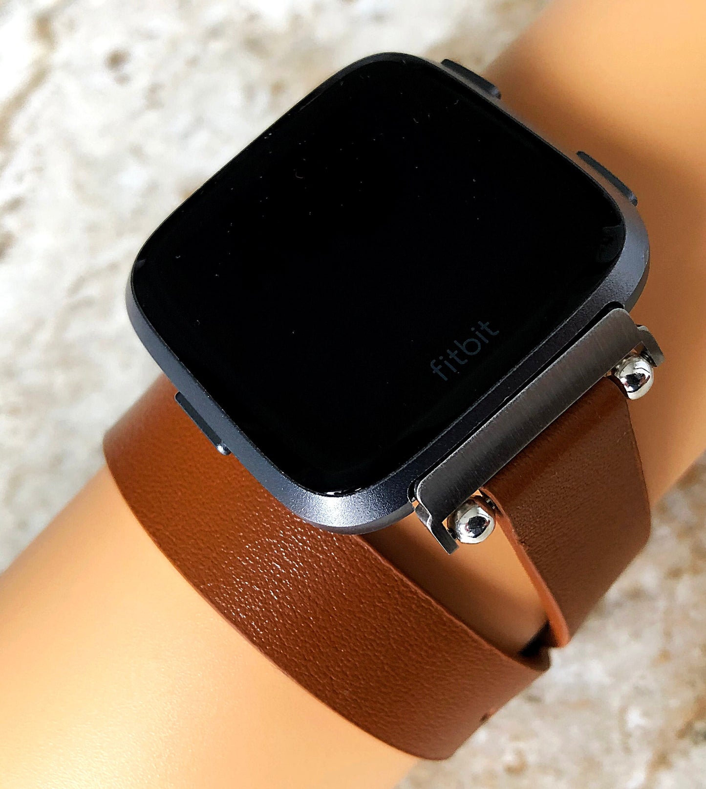 Fitbit Versa 2 3 4 Sense 2 Brown Soft Band Double Wrap Around Wrist Eco Vegan Leather Watch Strap Twice Bracelet in Silver Rose Gold Black