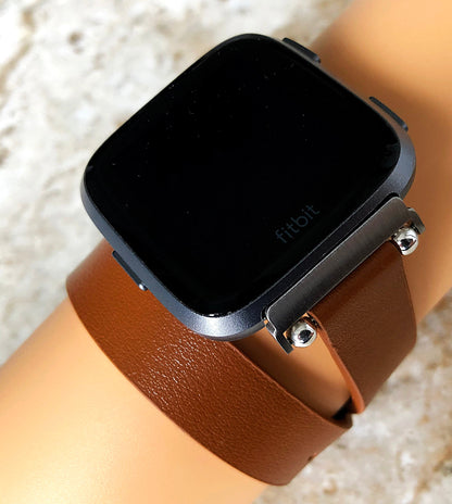 Fitbit Versa 2 3 4 Sense 2 Brown Soft Band Double Wrap Around Wrist Eco Vegan Leather Watch Strap Twice Bracelet in Silver Rose Gold Black