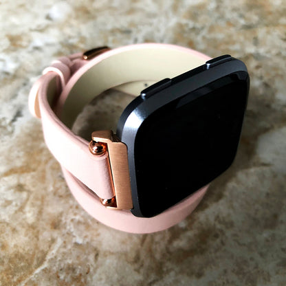 Fitbit Versa 2 3 4 Sense 2 Pink Soft Band Double Wrap Around Wrist Eco Vegan Leather Watch Strap Twice Bracelet in Silver Rose Gold Black