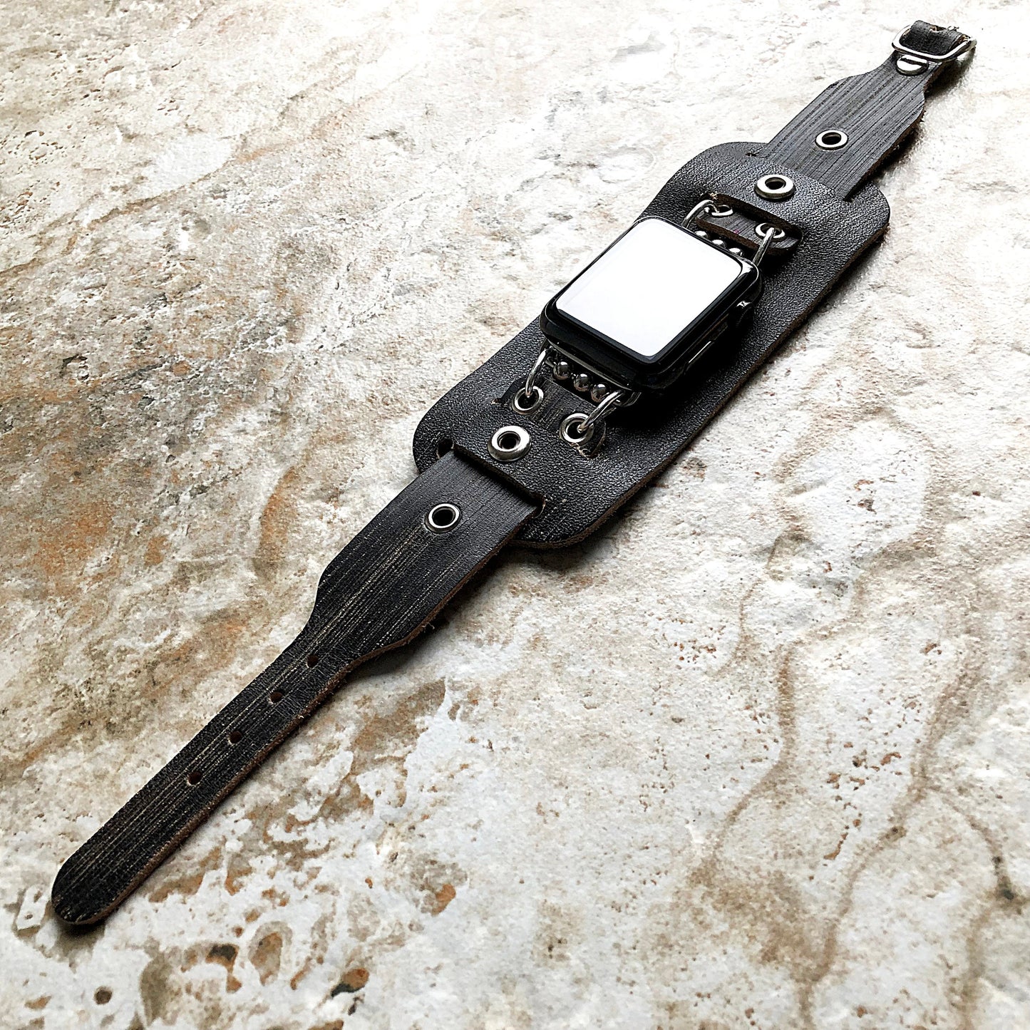 Apple Watch Cuff Black Brushed Genuine Leather Band for iWatch Ultra 2 49mm and 9 8 Series 41mm 45mm Case Handmade Strap Bracelet Wristband