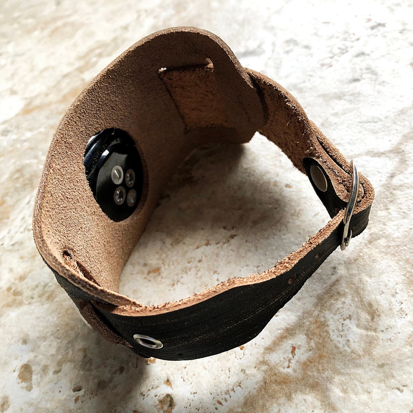 Apple Watch Cuff Black Brushed Genuine Leather Band for iWatch Ultra 2 49mm and 9 8 Series 41mm 45mm Case Handmade Strap Bracelet Wristband