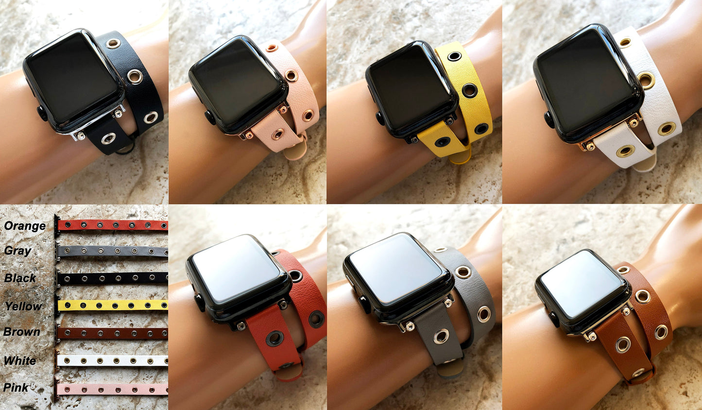 Apple Watch Ultra 2 9 8 7 6 SE 5 4 3 2 1 Series 38mm 40 41 42mm 44mm 45mm 49mm Double Wrap Strap with Grommets Leather Bracelet Fashion Band