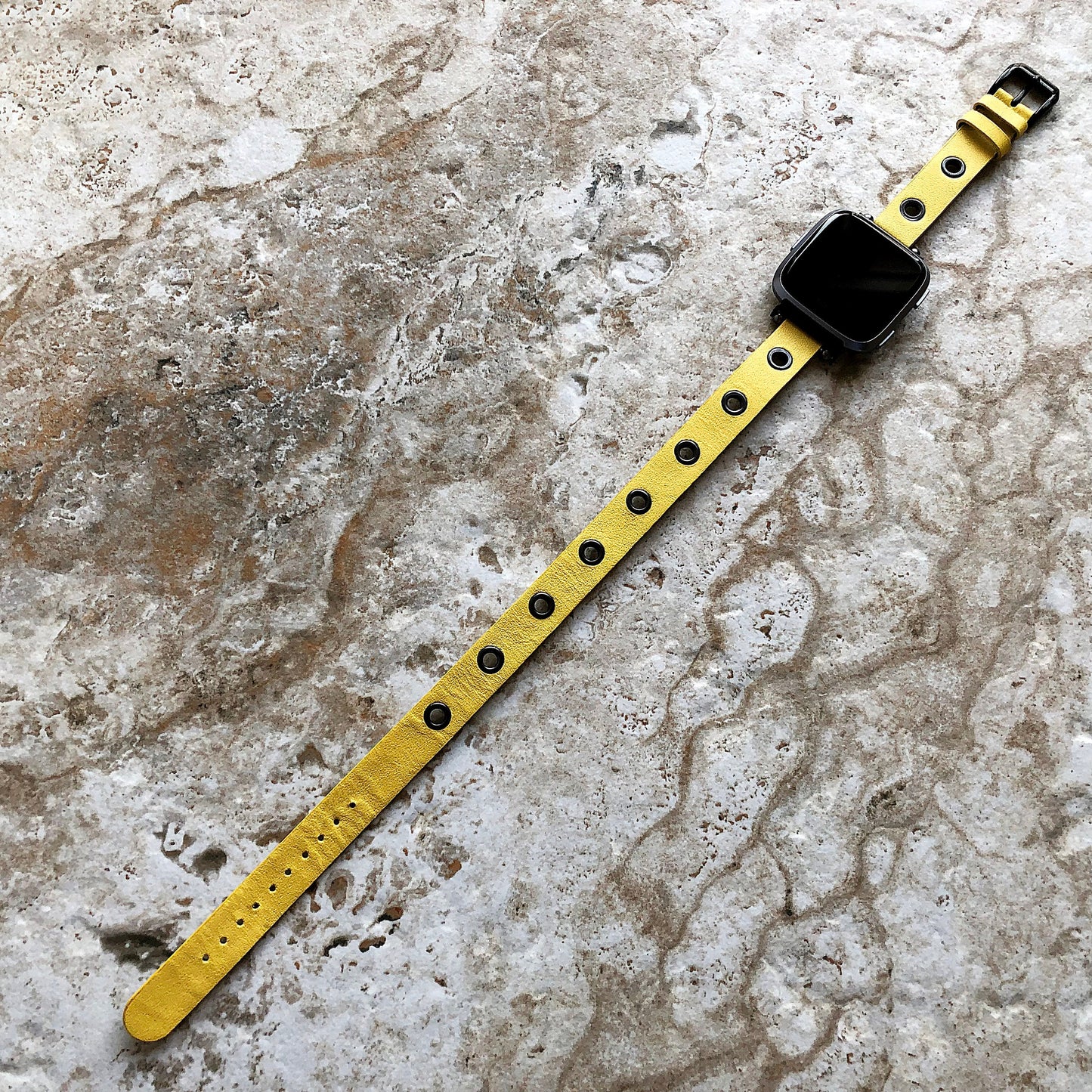 Fitbit Grommets Band for Versa 2 3 4 Sense 2 Yellow Eco Leather Watch Strap Double Wrap Around Wrist Bracelet Silver Rose Gold Black Buckle