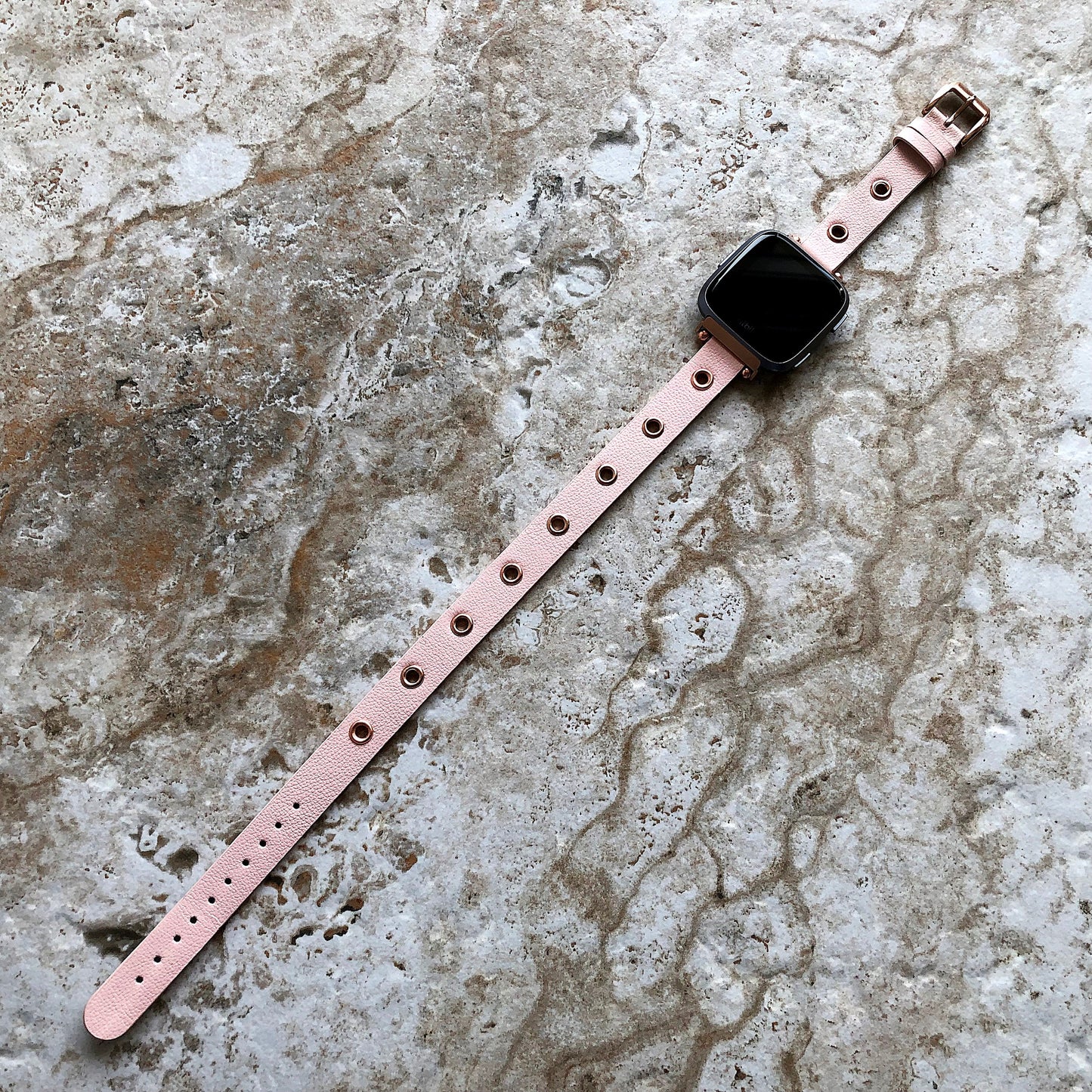 Fitbit Grommets Band for Versa 2 3 4 Sense 2 Pink Eco Leather Watch Strap Double Wrap Around Wrist Bracelet Silver Rose Gold Black Buckle