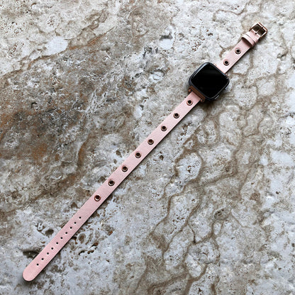 Fitbit Grommets Band for Versa 2 3 4 Sense 2 Pink Eco Leather Watch Strap Double Wrap Around Wrist Bracelet Silver Rose Gold Black Buckle