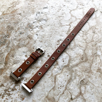 Fitbit Grommets Band for Versa 2 3 4 Sense 2 Brown Eco Leather Watch Strap Double Wrap Around Wrist Bracelet Silver Rose Gold Black Buckle