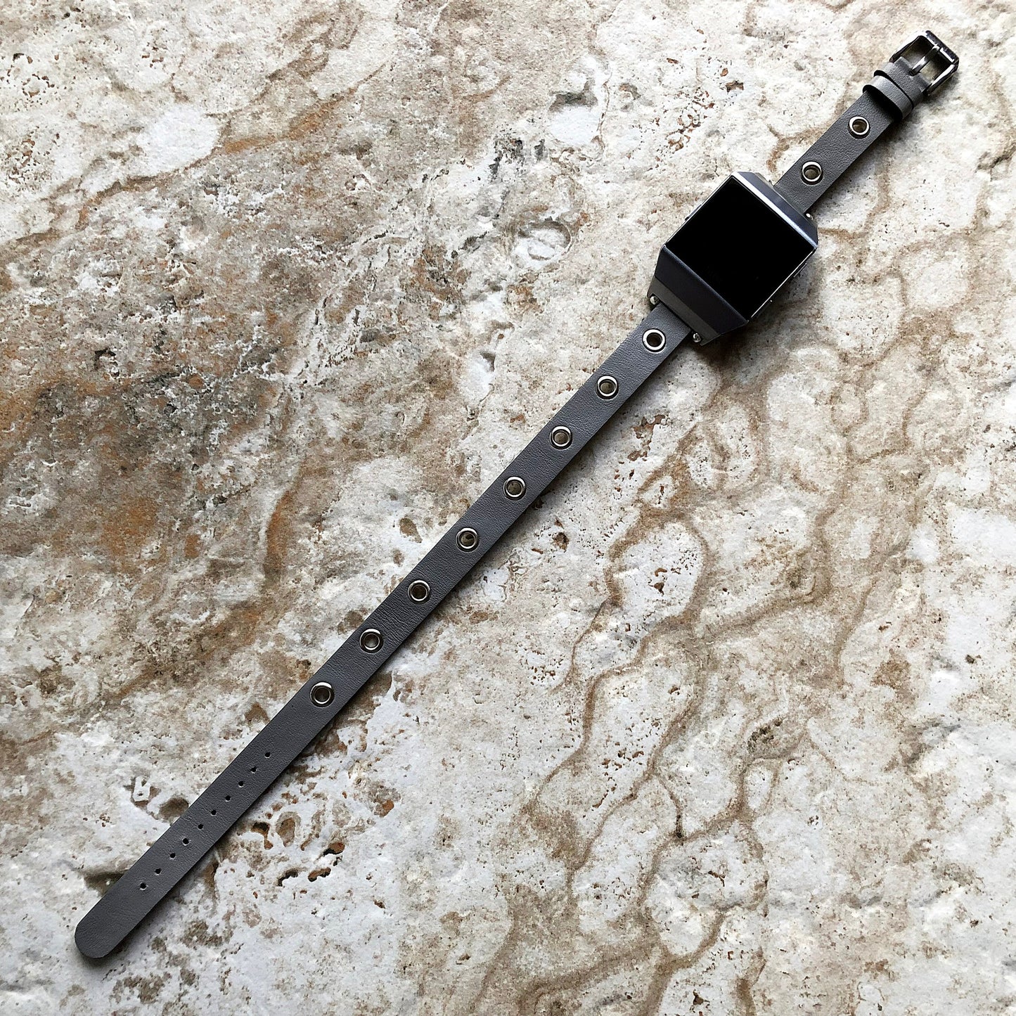 Fitbit Ionic Gray Band for Double Wrap Around Wrist Soft Eco Vegan Leather Watch Strap Twice Bracelet SB in Silver Rose Gold Black Finish