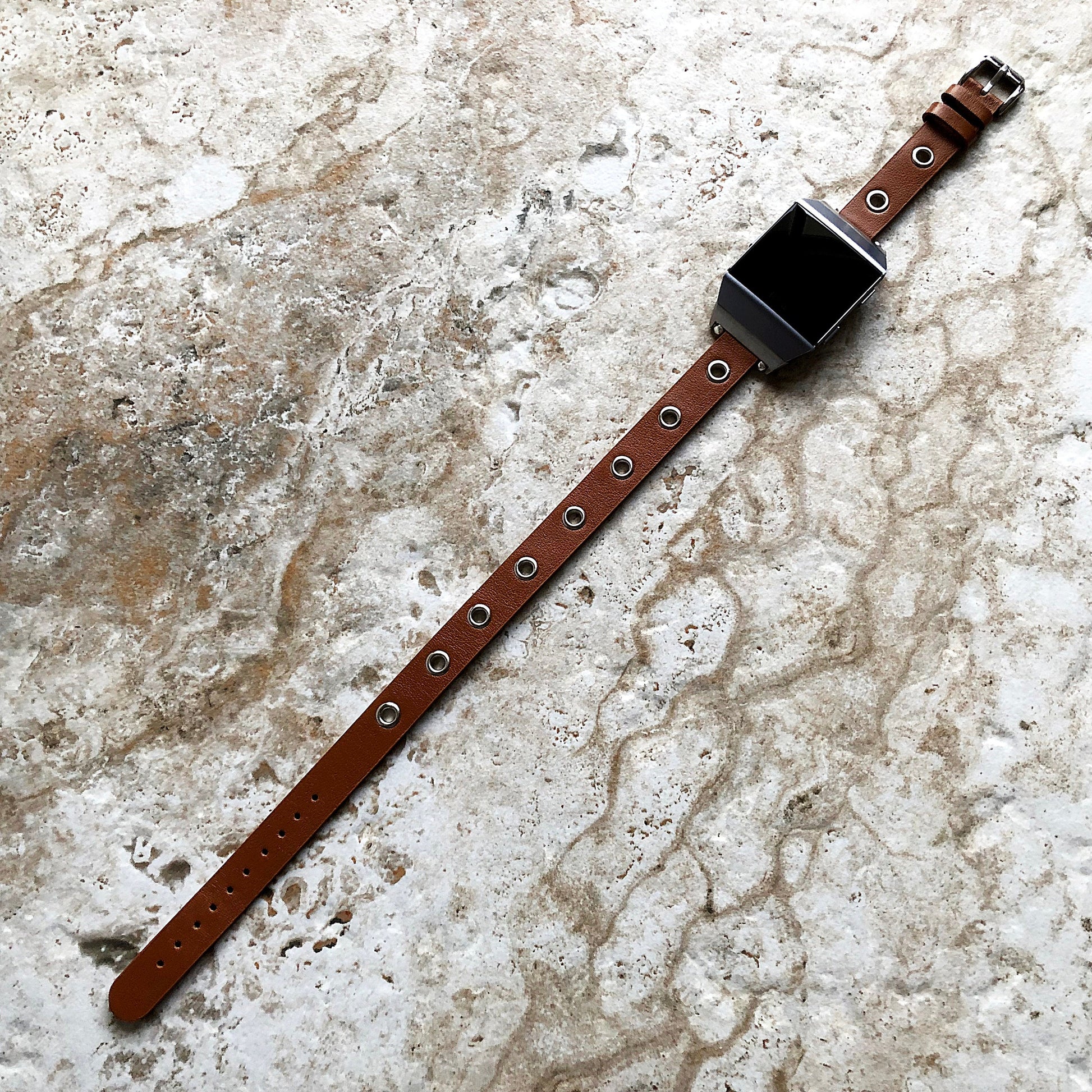 Fitbit Ionic Brown Band for Double Wrap Around Wrist Soft Eco Vegan Leather Watch Strap Twice Bracelet SB in Silver Rose Gold Black Finish