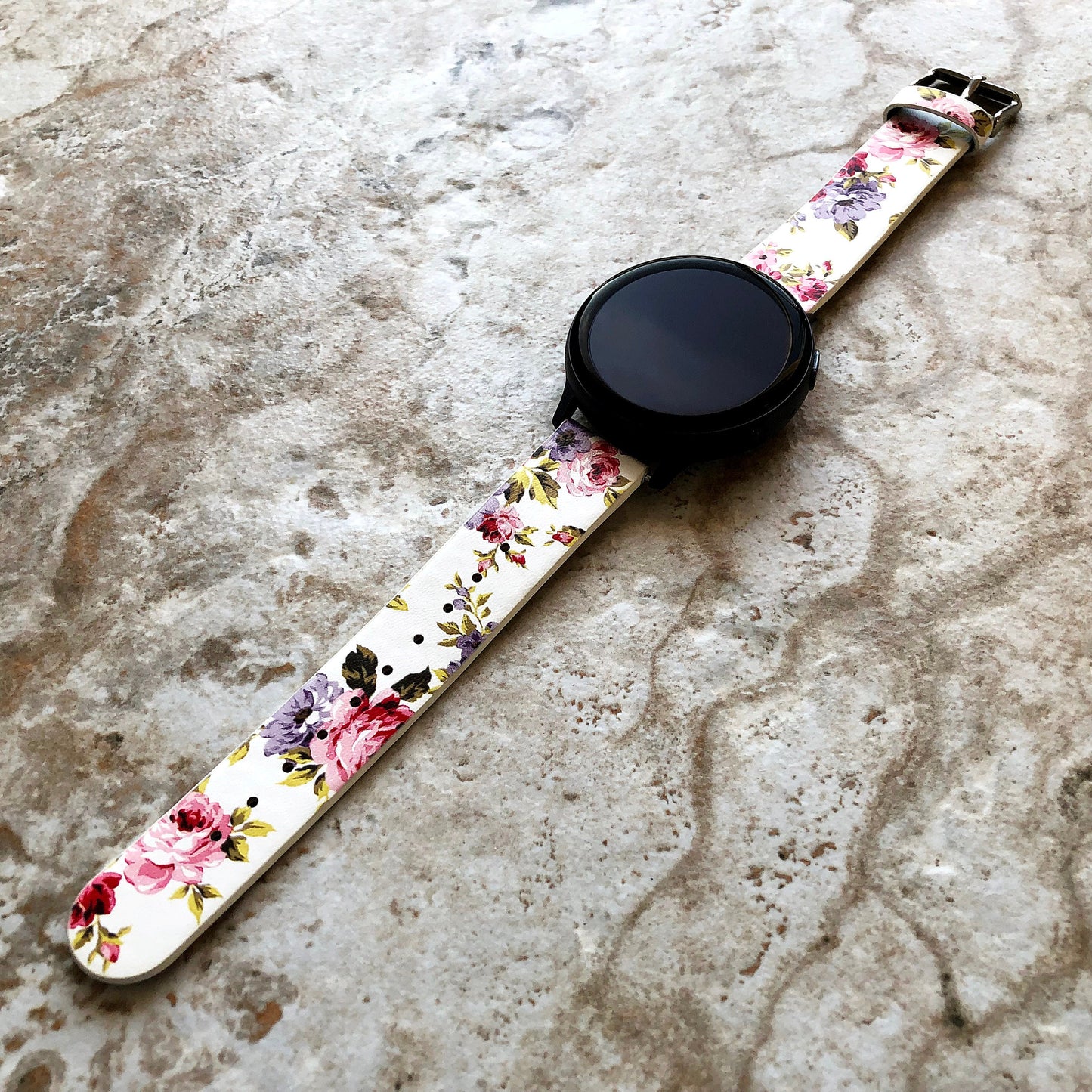 Samsung FL-3 Band for Galaxy Watch Active 2 40mm 42mm 44mm Soft Red Floral Bracelet Cuff Leather Wristband Strap with Quick Release Pins