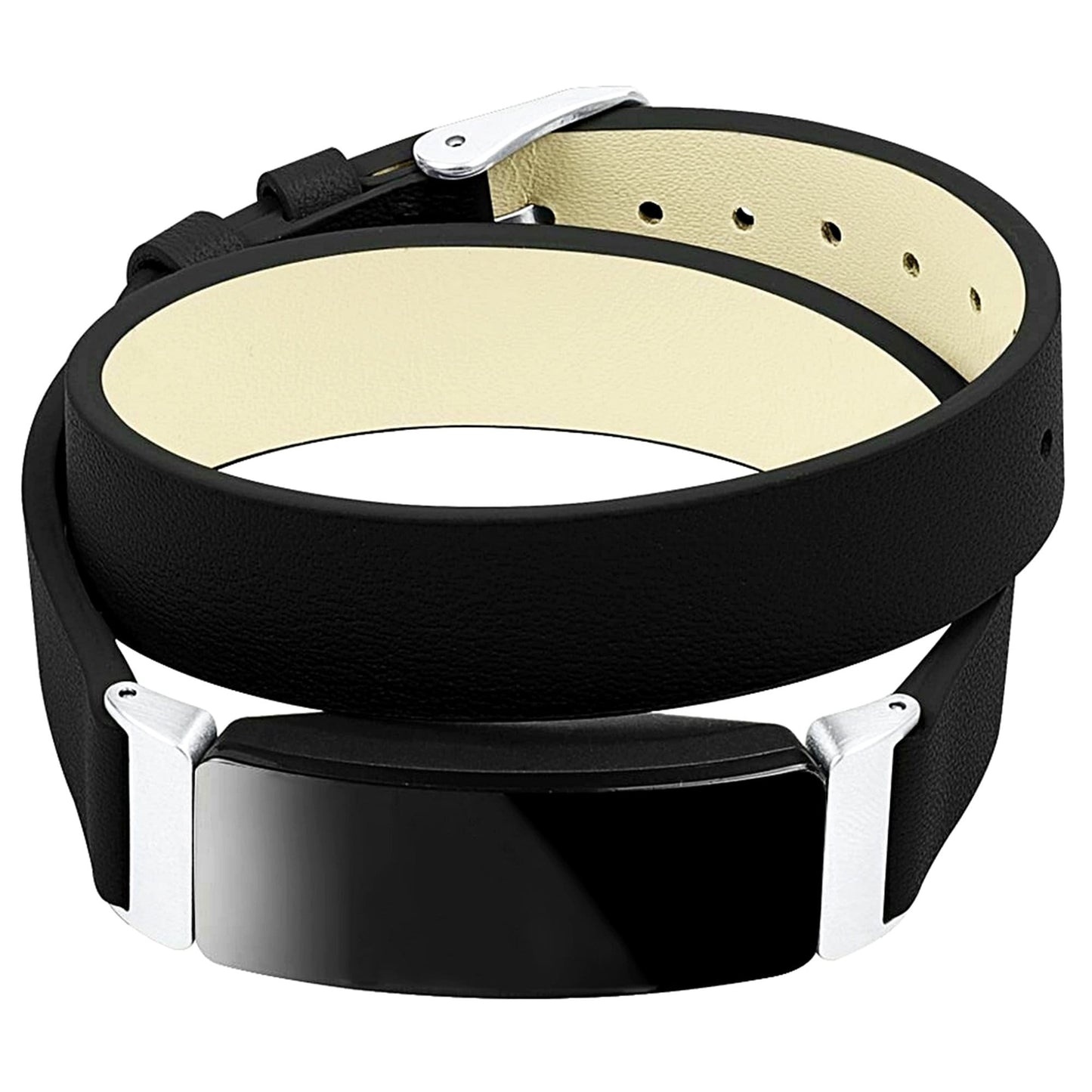 Fitbit Inspire HR and 2 Black Soft Leather Band Strap for Fitness Tracker Wristband Twice Wrap Bracelet Quick Release Silver Black Rose Gold