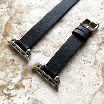 Apple Watch Black Twice Wrap Around Wrist Leather Band for Ultra 2 9 8 7 SE 6 5 4 3 2 1 38mm 40 41 42mm 44mm 45mm 49mm Double Bracelet Strap