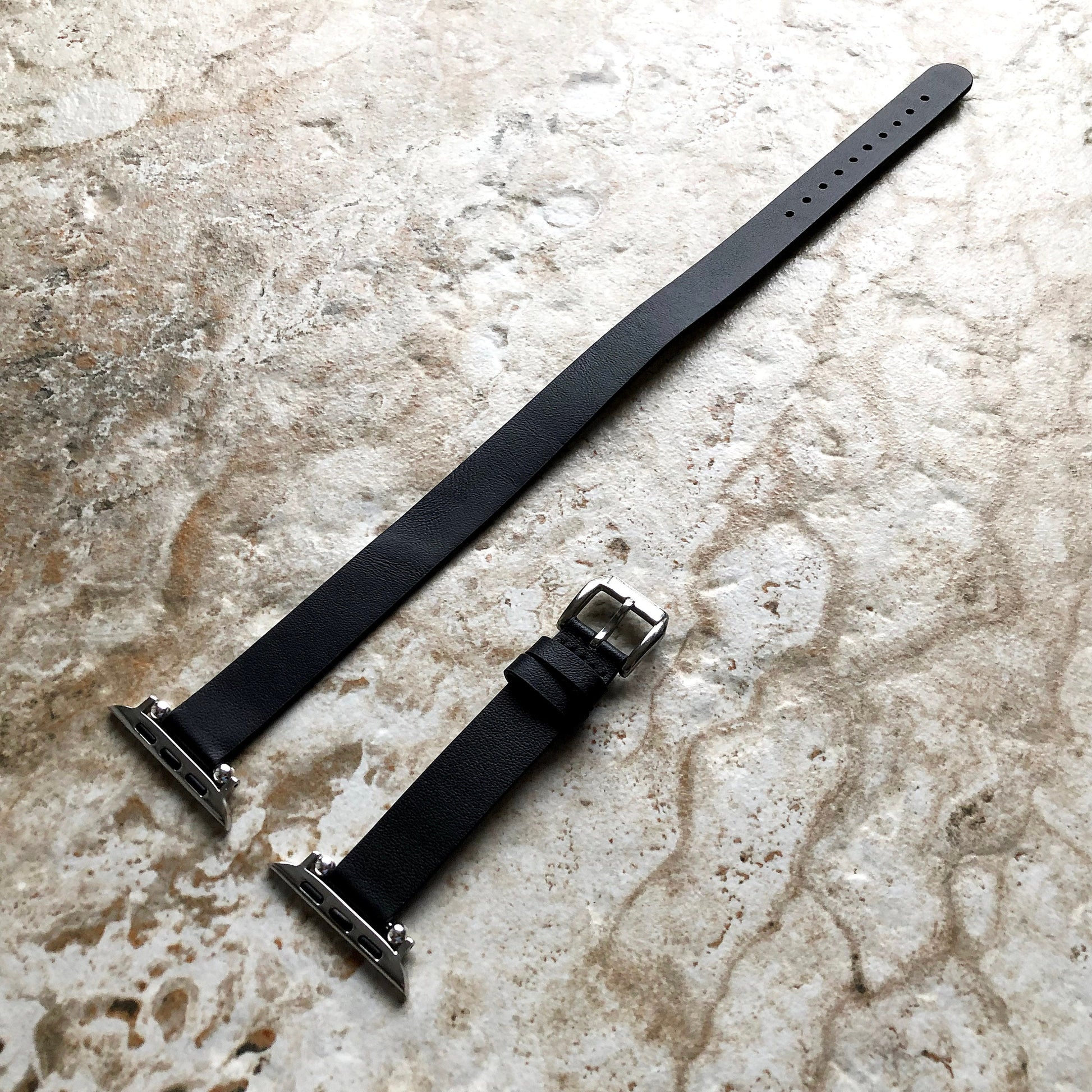 Apple Watch Black Double Wrap Around Wrist Leather Band for All Series 38mm 40mm 41mm 42mm 44mm 45mm 49mm Twice Bracelet Strap