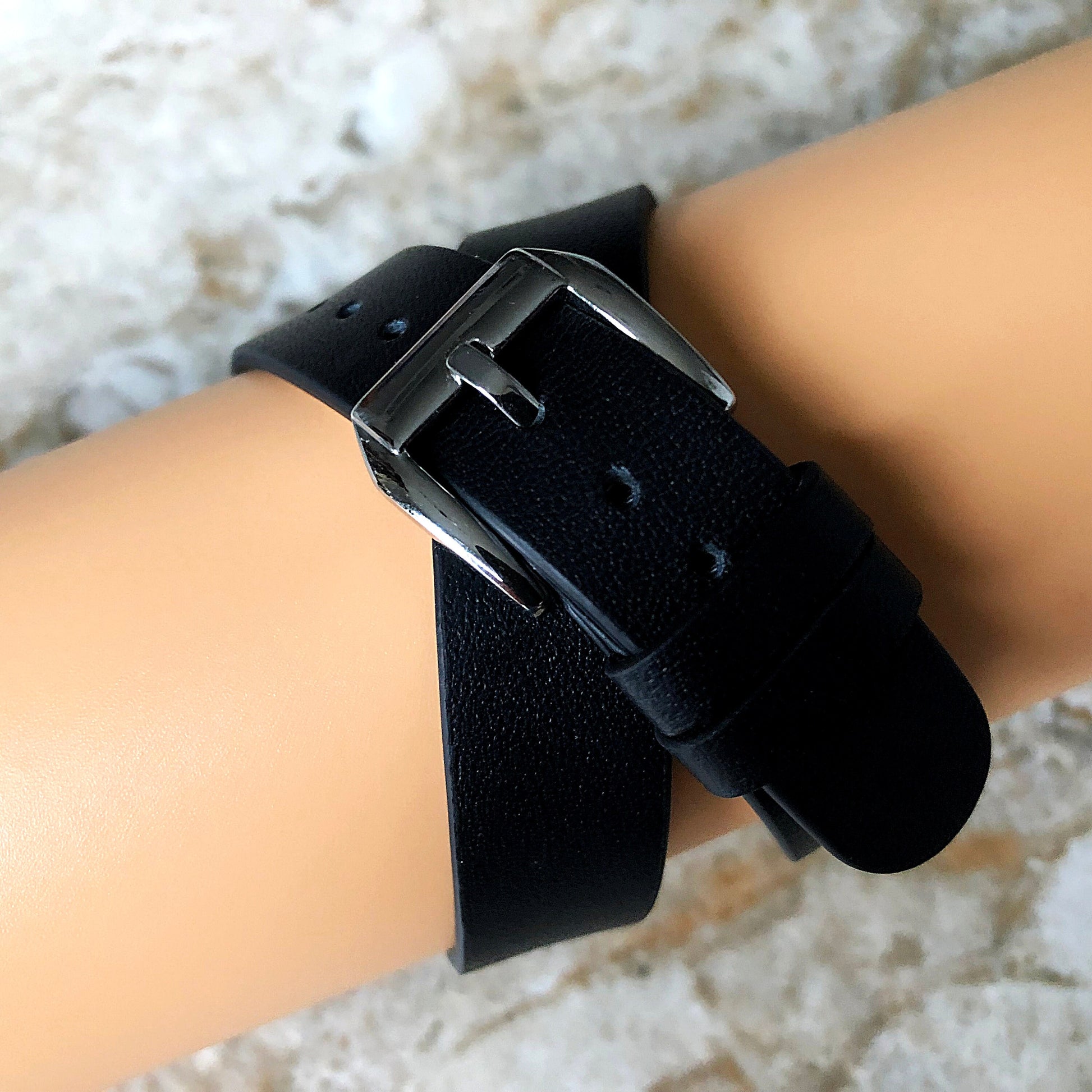 Fitbit Ionic Black Soft Band for Double Wrap Around Wrist Eco Vegan Leather Watch Strap Twice Bracelet SB in Silver Rose Gold Black Finish