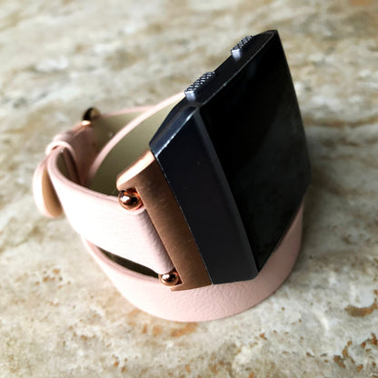 Fitbit Ionic Pink Soft Band for Double Wrap Around Wrist Eco Vegan Leather Watch Strap Twice Bracelet SB in Silver Rose Gold Black Finish