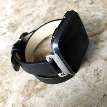 Fitbit Versa 2 3 4 Sense 2 Black Soft Band Double Wrap Around Wrist Eco Vegan Leather Watch Strap Twice Bracelet in Silver Rose Gold Black