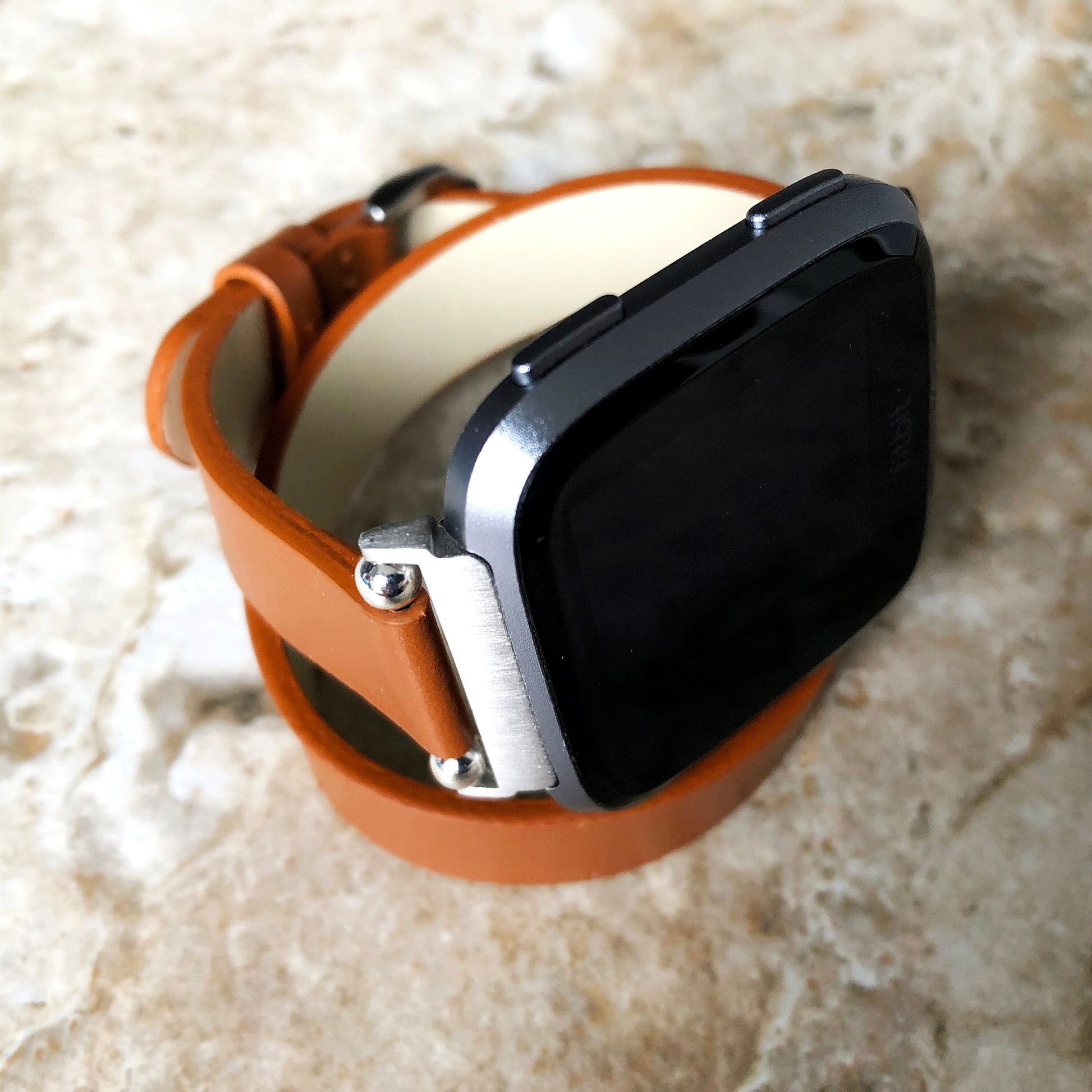 Fitbit Versa 2 3 4 Sense 2 Brown Soft Band Double Wrap Around Wrist Eco Vegan Leather Watch Strap Twice Bracelet in Silver Rose Gold Black