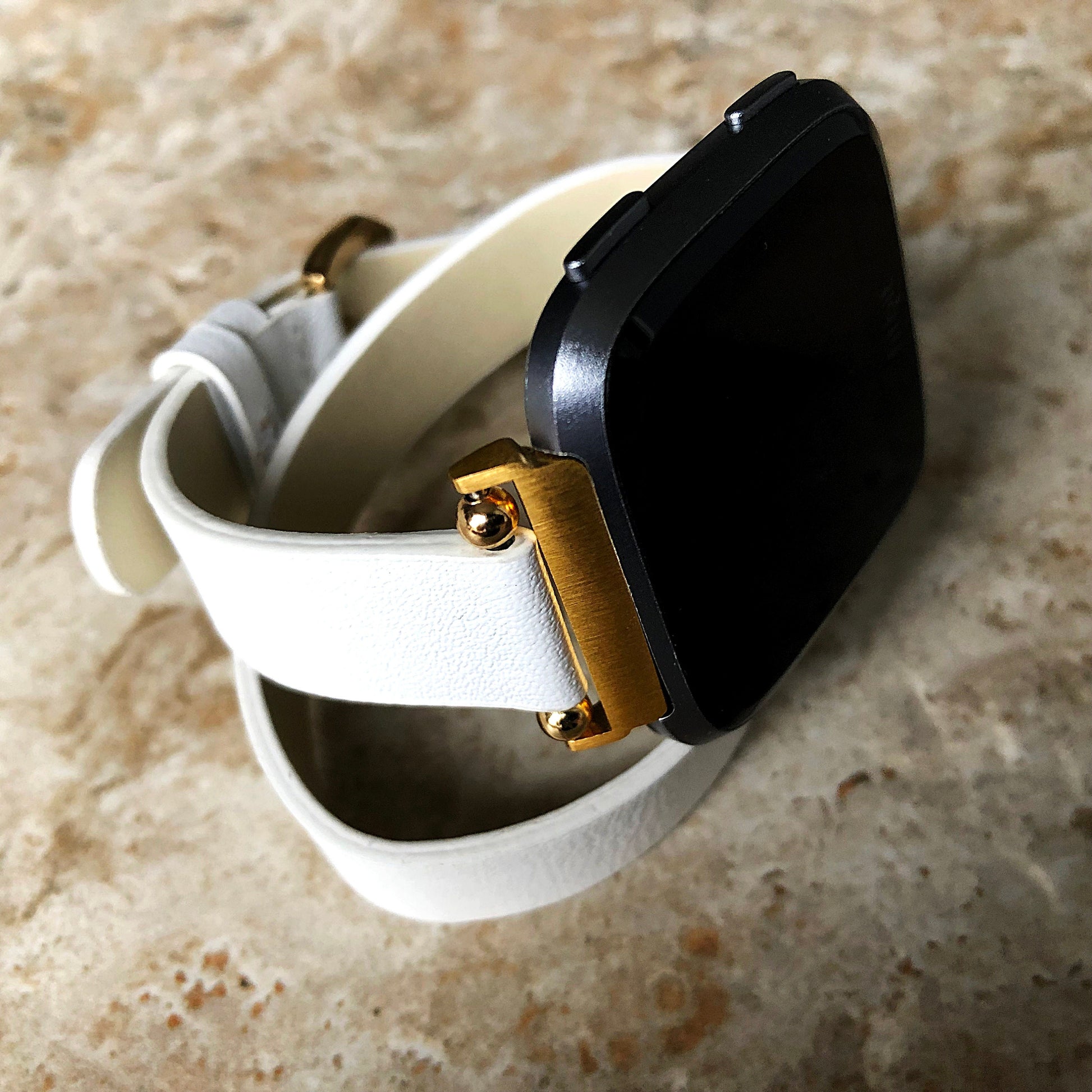 Fitbit Versa 2 3 4 Sense 2 White Soft Band Double Wrap Around Wrist Eco Vegan Leather Watch Strap Twice Bracelet in Silver Rose Gold Black