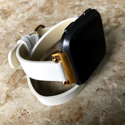 Fitbit Versa 2 3 4 Sense 2 White Soft Band Double Wrap Around Wrist Eco Vegan Leather Watch Strap Twice Bracelet in Silver Rose Gold Black