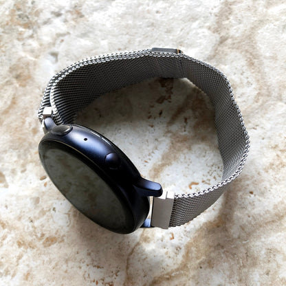 Garmin Silver Color Band Compatible for Forerunner 55 165 245 645 Music Models Smartwatch Stainless Steel Milanese Mesh Quick Release - B20