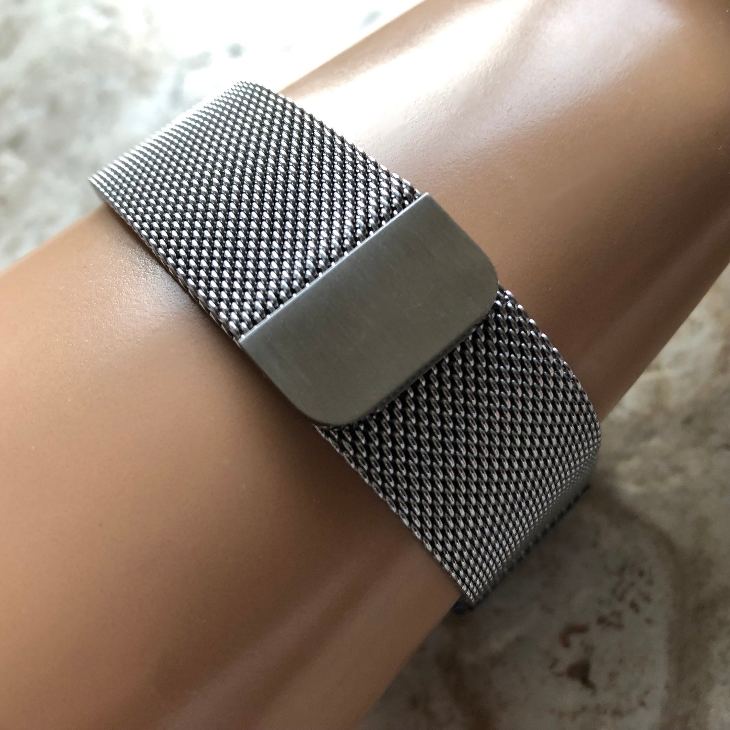 Garmin Silver Color Band Compatible for Forerunner 55 165 245 645 Music Models Smartwatch Stainless Steel Milanese Mesh Quick Release - B20