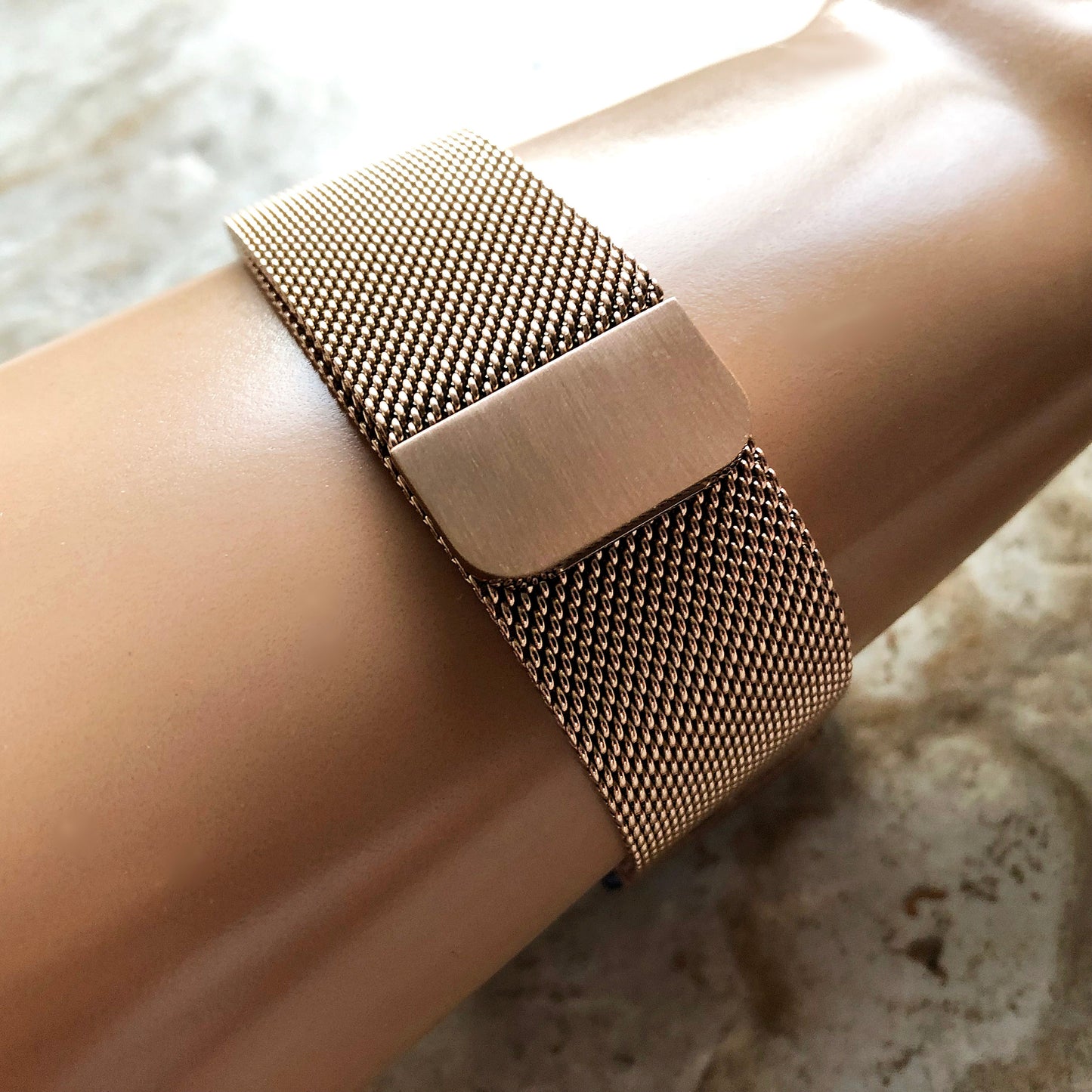 Rose Gold Color Band Compatible with Garmin D2 Air X10 Venu 2 Plus Venu Sq 2 Music Stainless Steel Milanese Mesh Strap Quick Release -B20