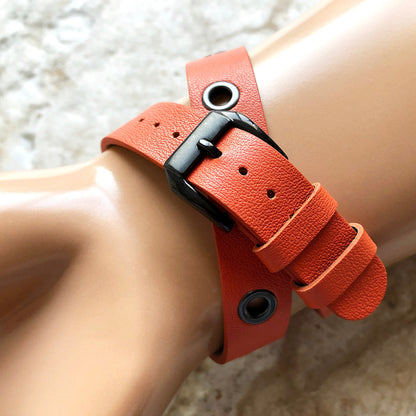 Apple Orange Double Wrap Band for iWatch All Series 38mm 40mm 41mm 42mm 44mm 45mm 49mm Case Twice Around Wrist Leather Bracelet Straps GM
