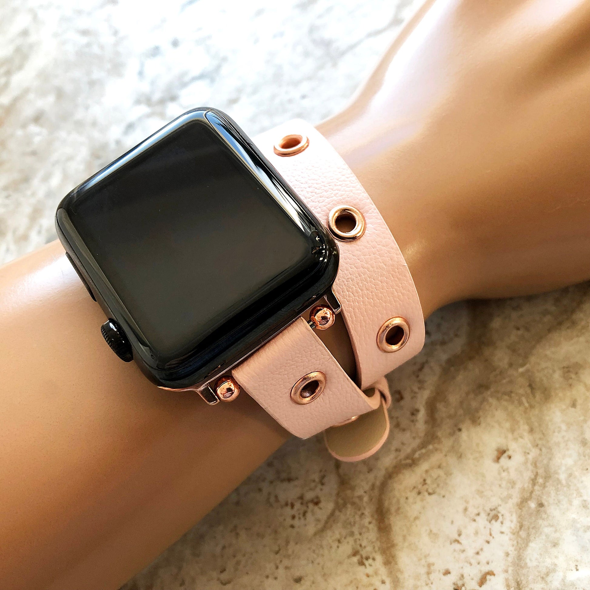 Apple Watch Ultra 2 9 8 7 6 SE 5 4 3 2 1 Series 38mm 40 41 42mm 44mm 45mm 49mm Double Wrap Strap with Grommets Leather Bracelet Fashion Band