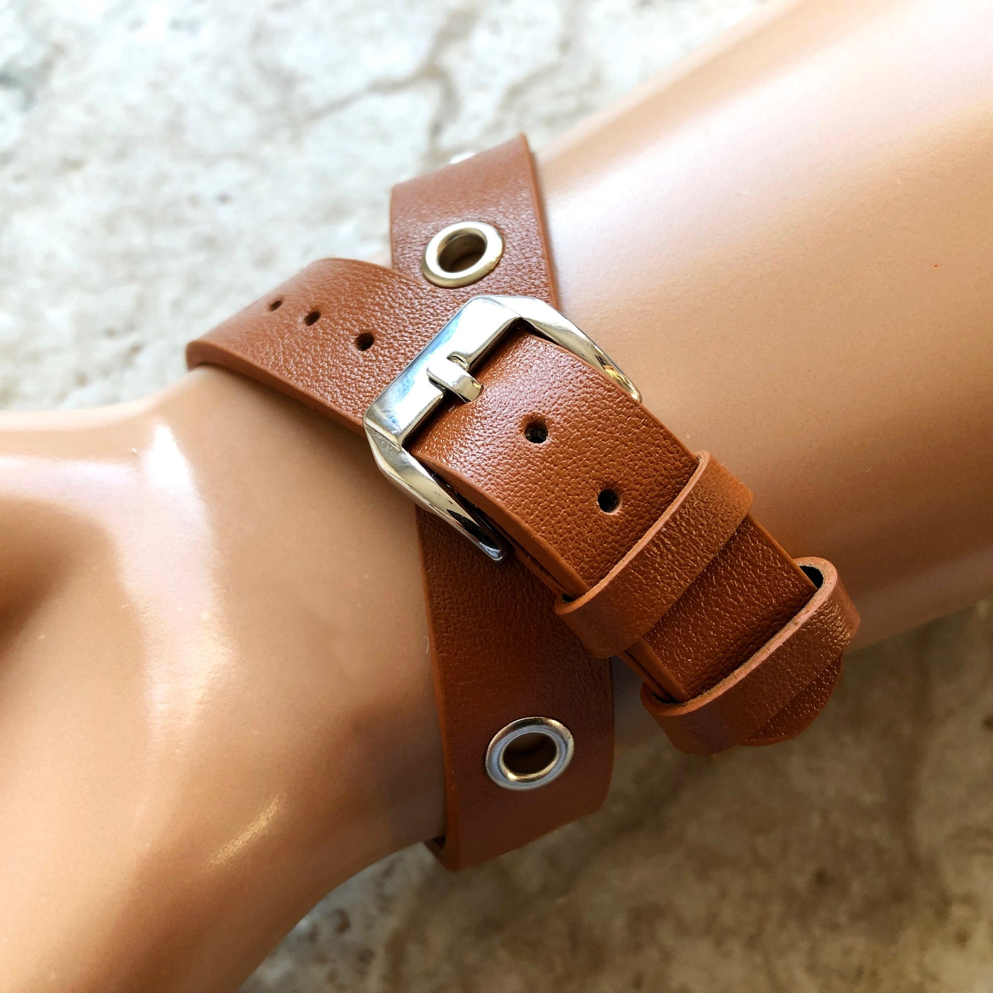 Fitbit Grommets Band for Versa 2 3 4 Sense 2 Brown Eco Leather Watch Strap Double Wrap Around Wrist Bracelet Silver Rose Gold Black Buckle