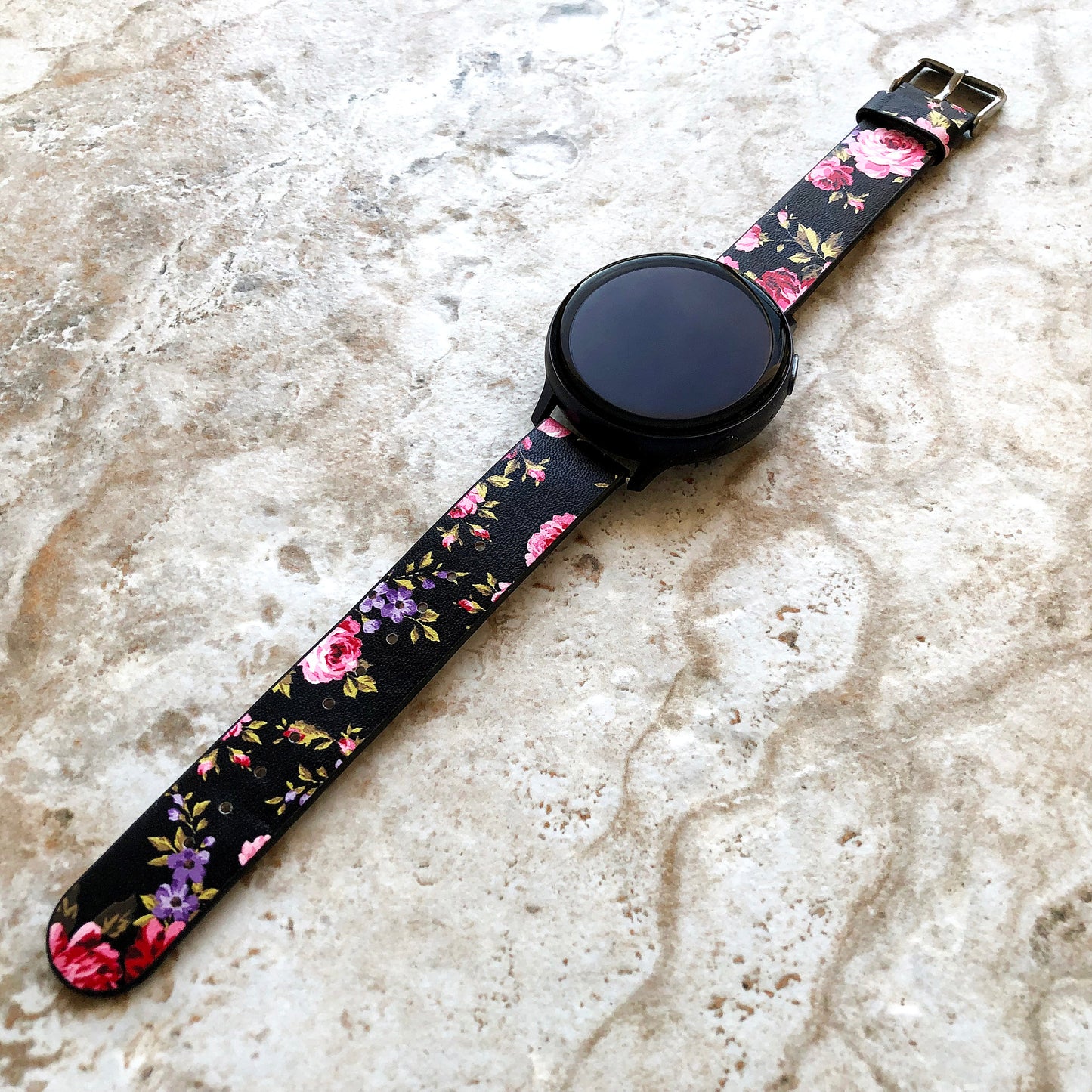 Samsung FL-5 Band for Galaxy Watch Active 2 40mm 42mm 44mm Soft Red Black Floral Bracelet Cuff Leather Wristband Strap Quick Release Pins
