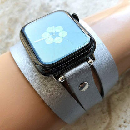 Apple Silver Color Triple Wrap Around Wrist Leather Elegant Band for iWatch All Series 38mm 40mm 41mm 42mm 44mm 45mm 49mm Bracelet Strap