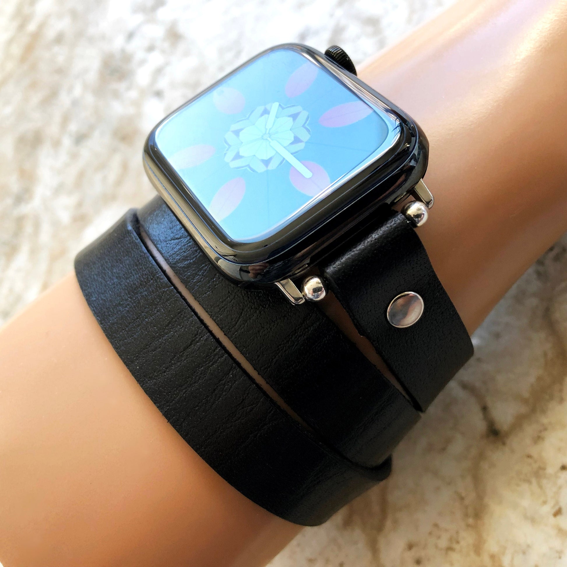 Apple Black Color Triple Wrap Around Wrist Leather Band for iWatch All Series Edition 38mm 40mm 41mm 42mm 44mm 45mm 49mm Case Bracelet Strap