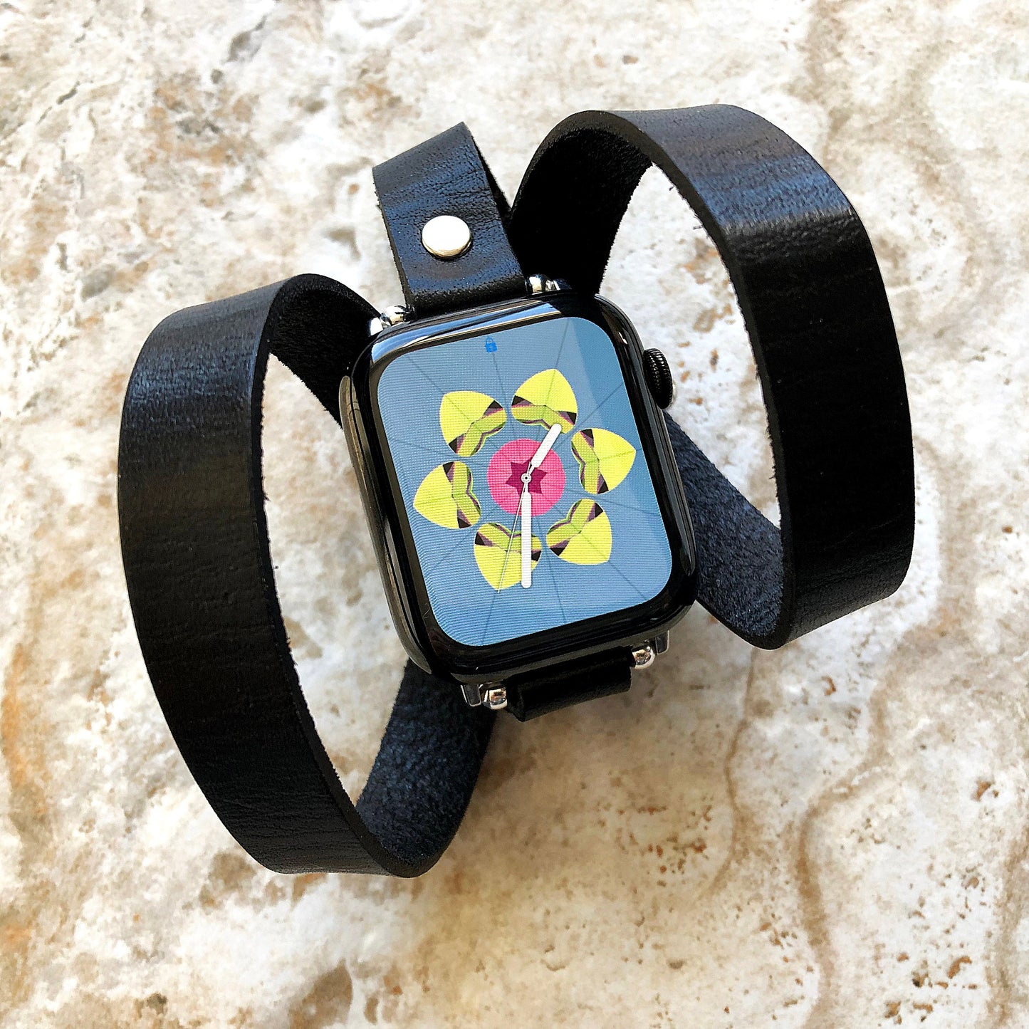 Apple Black Color Triple Wrap Around Wrist Leather Band for iWatch All Series Edition 38mm 40mm 41mm 42mm 44mm 45mm 49mm Case Bracelet Strap