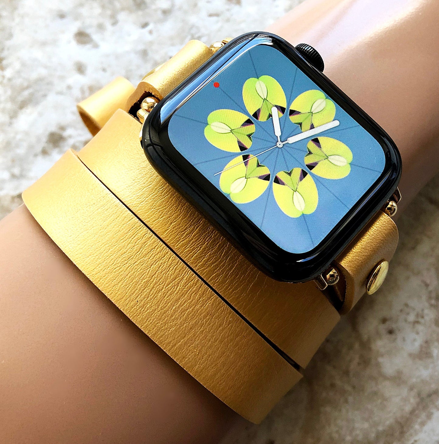 Apple Gold Color Triple Wrap Around Wrist Leather Band for iWatch Ultra 2 49mm and 9 8 Series 41mm 45mm Case Handmade Bracelet Strap