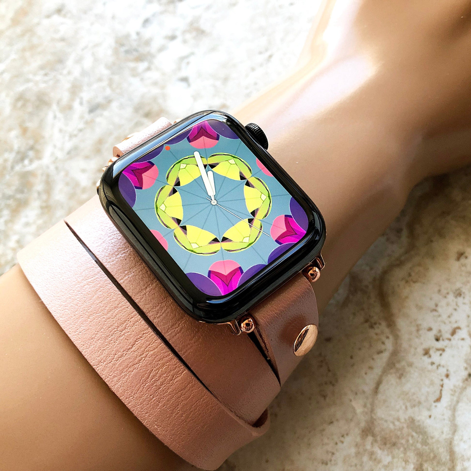 Apple Rose Gold Color Triple Wrap Around Wrist Leather Band for iWatch Ultra 2 49mm and 9 8 Series 41mm 45mm Case Edition Bracelet Straps