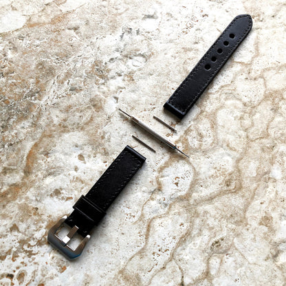Black Color 20mm 22mm 24mm Width Handmade Double Sided Stitched Premium Genuine Leather Watch Band Strap Kit for Watches - Pins Buckle Tool