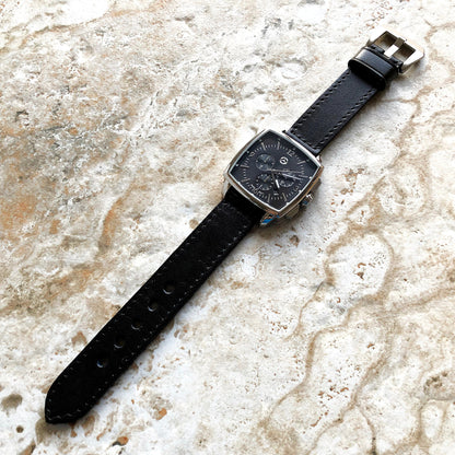 Black Color 20mm 22mm 24mm Width Handmade Double Sided Stitched Premium Genuine Leather Watch Band Strap Kit for Watches - Pins Buckle Tool
