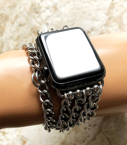 Apple Watch Ultra 2 9 8 7 6 5 4 3 2 1 Bracelet for 38mm 40mm 41mm 42mm 44mm 45mm 49mm Curb Wave Links Band 9mm x 7mm x1.7mm Stainless Steel