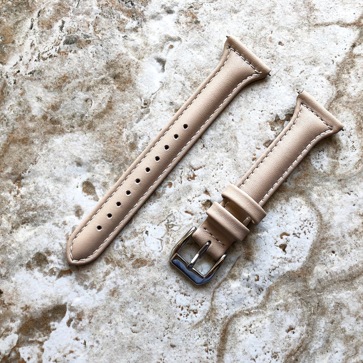 Garmin Beige Band for Vivoactive 5 3 and Music (Verizon) Slim Leather with Stitches Bracelet Strap Cuff Wristband Quick Release B20