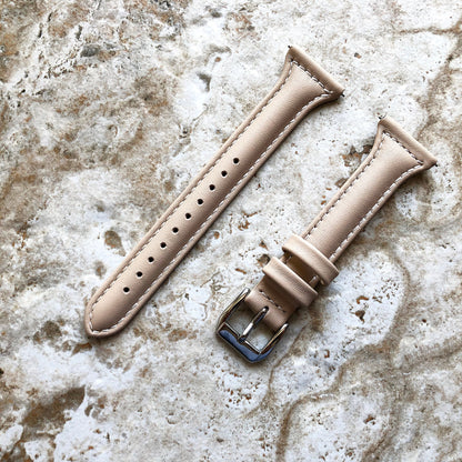 Beige Slim Band for Samsung Watch 7 6 5 4 40mm 44mm 45mm Classic 42mm 43mm 46mm 47mm Leather with Stitches Bracelet Strap Quick Release B20