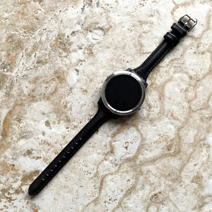 Black Elegant Slim Band Compatible with Garmin D2 Air X10 Venu 2 Plus Venu Sq 2 Music Leather with Stitches Wrist Strap Quick Release B20