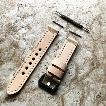 Garmin Veggie Tanned Leather Band for Vivoactive 5 3 and Music (Verizon) too Premium Bracelet with Stitches Wristband Strap Pins Tool B20