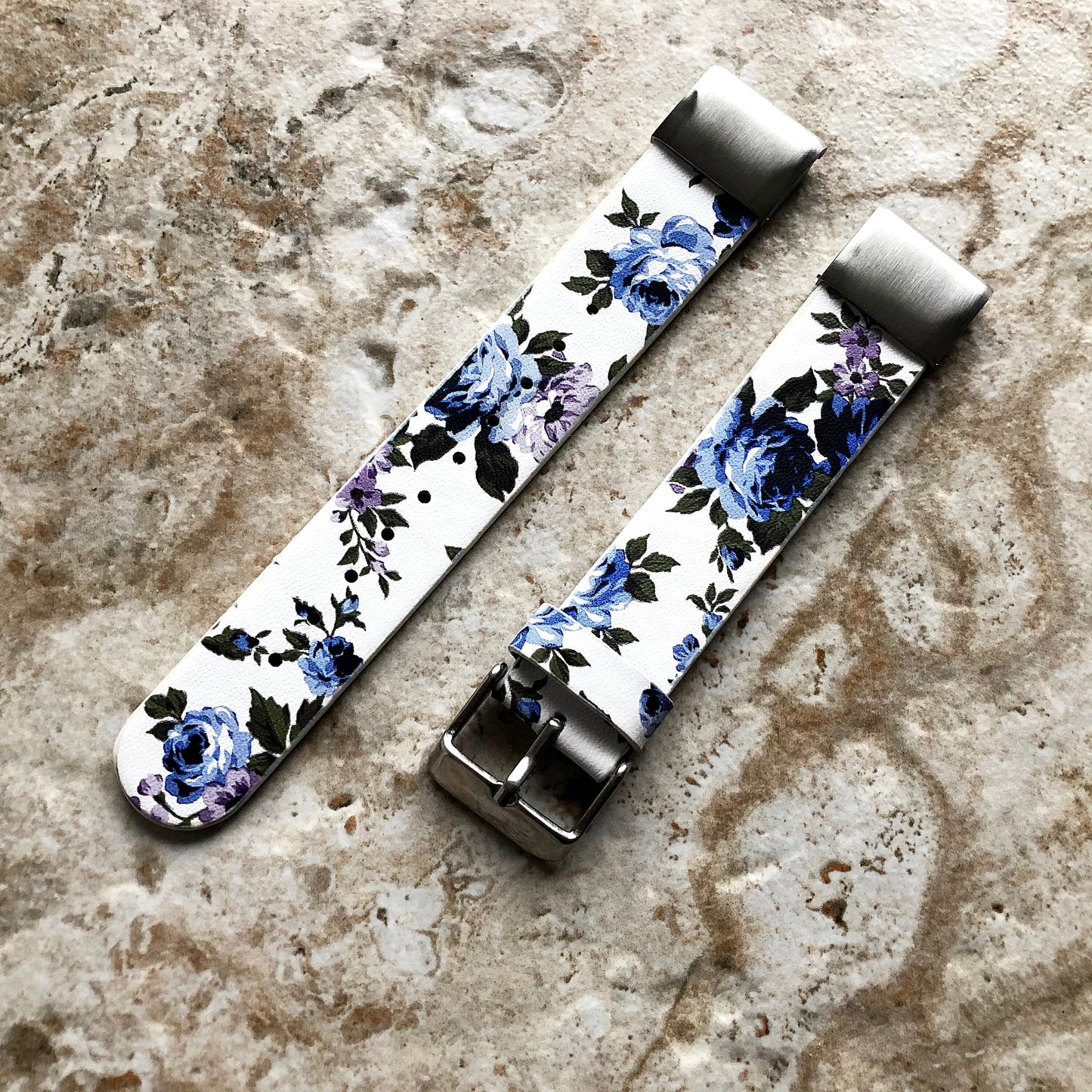 Garmin Blue Floral FL2 Band for D2 Delta S Instinct 2S Descent Mk2S Mk3 Mk3i 43mm Approach S70 42mm Leather Quick Fit Strap Bracelet A20B18